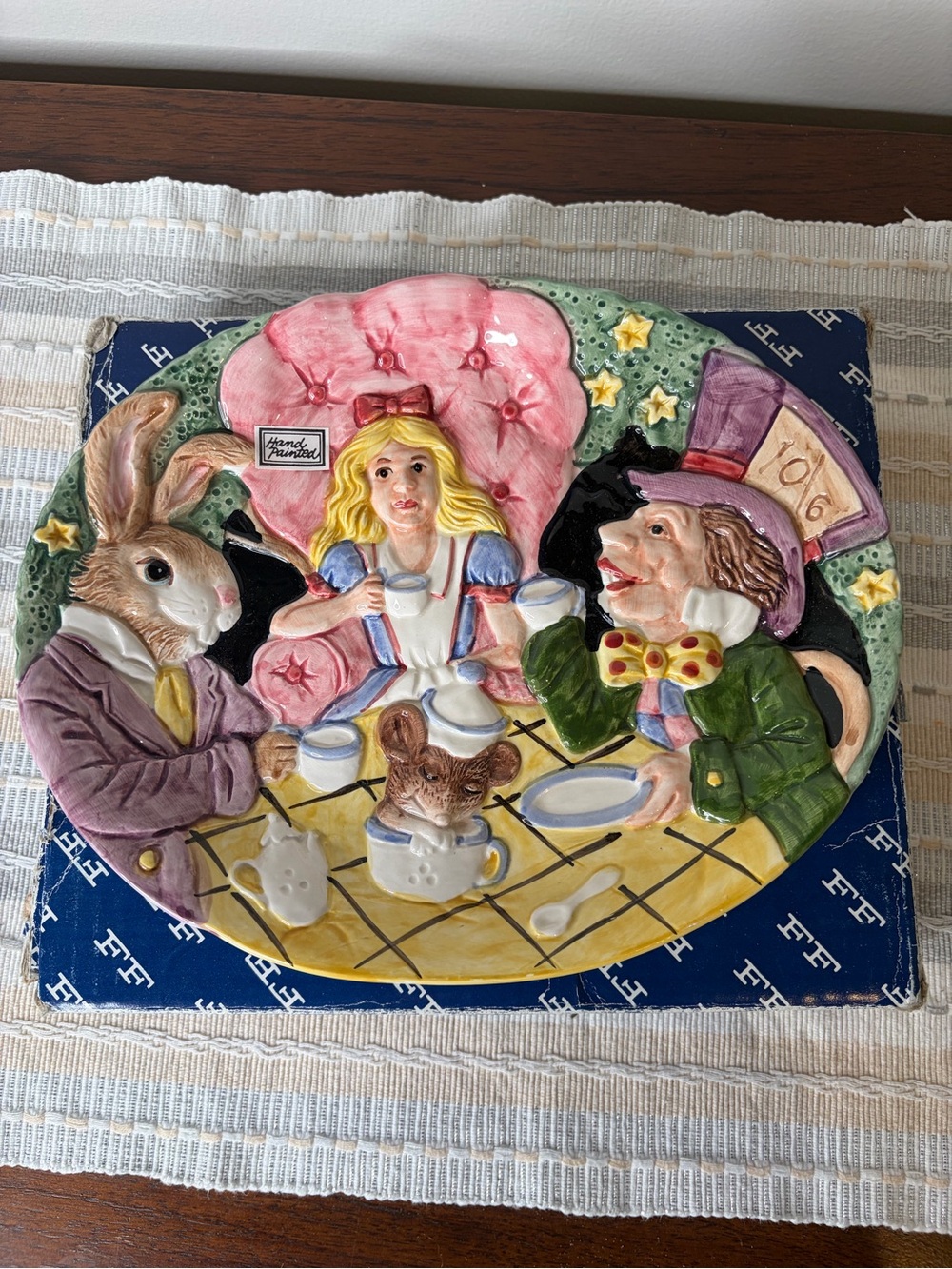 Alice in Wonderland Ceramic Wall Plaque - Colorful Tea Party Fitz and Floyd